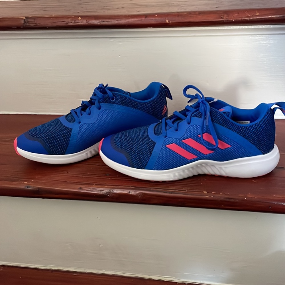 NWOB Girls blue and pink Adidas sneakers. Girls size 6 - Picture 2 of 7
